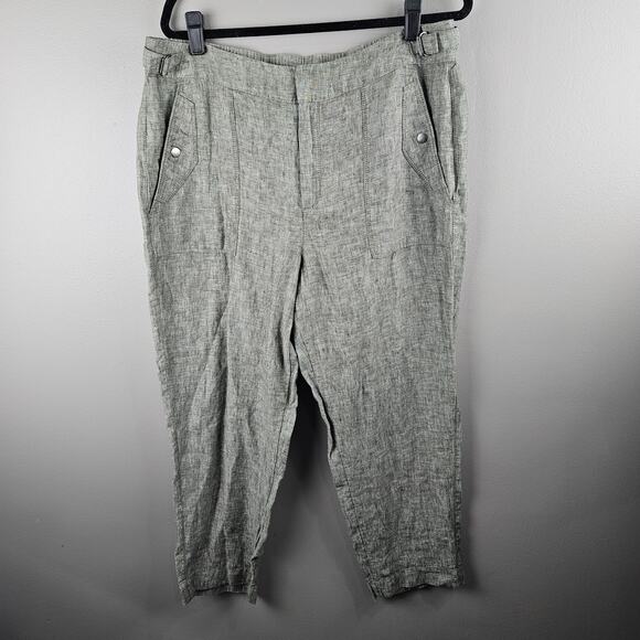 Athleta  Voyager Linen Tapered Leg Ankle Crop Pant Aspen Olive Green Size 16 - Picture 1 of 7